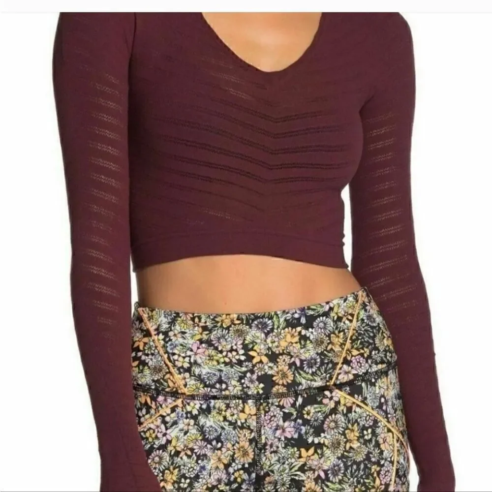 NWT! Free People Long Sleeve Crop Top Red Night Color XS